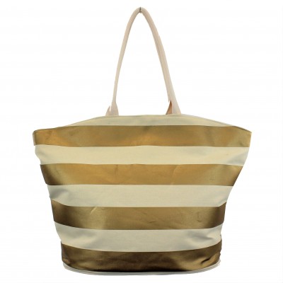 9205- CREAM & GOLD STRIPES CANVAS TOTE BAG